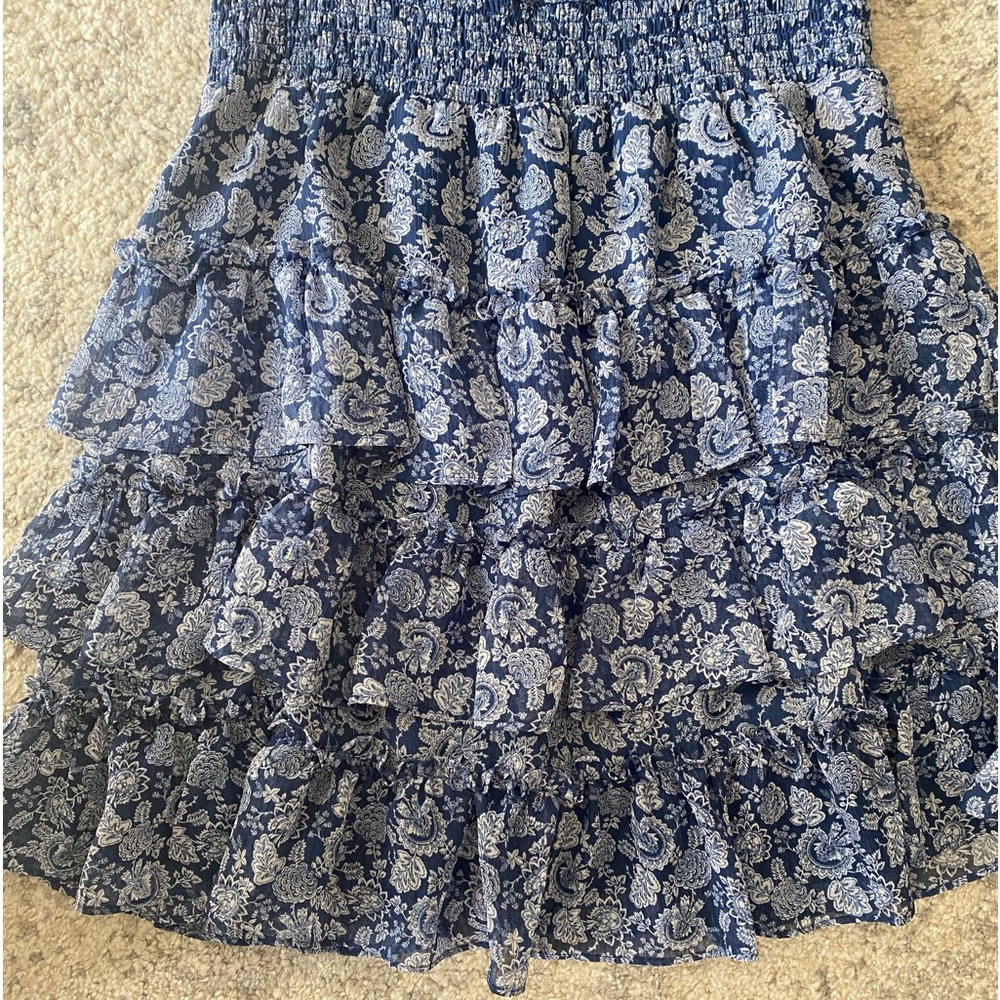 1.Slate Floral Print Smocked Neck Sleeveless Dress - Picture 5 of 11